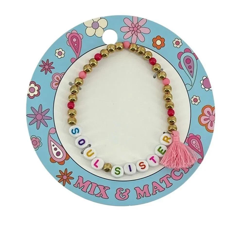 Soul Sister Beaded Friendship Bracelet Gold Tone Tassel Women Girls Gift New